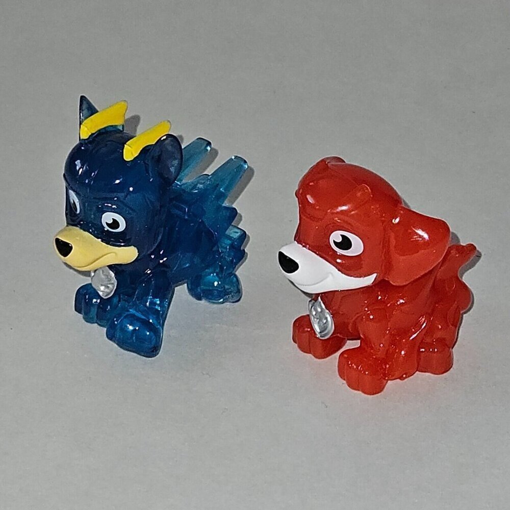 2 PAW Patrol Dog Figures Lot Mini Jet Playset Replacement Red Blue Translucent
